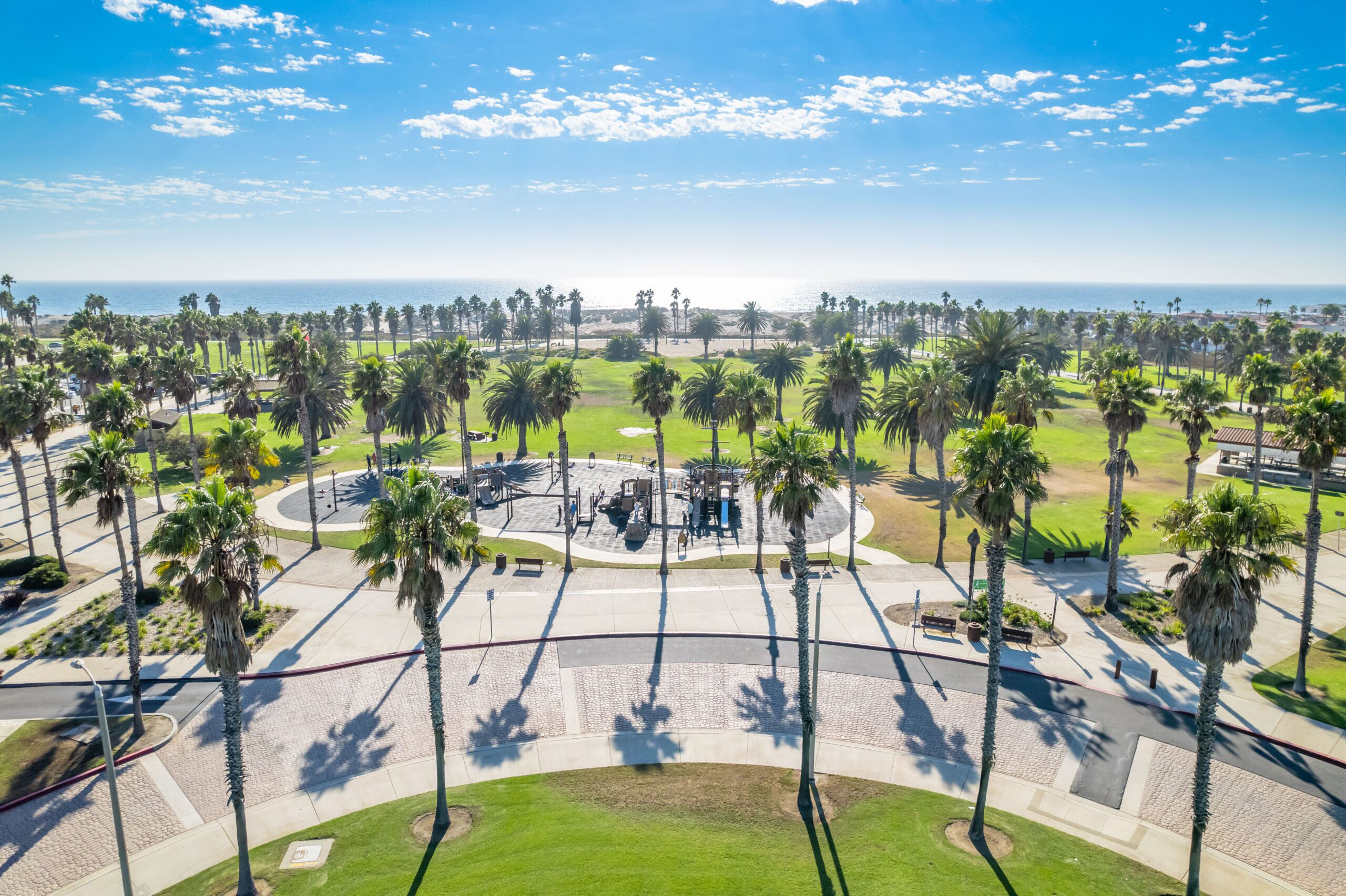 Oxnard beach park and palm-lined public space